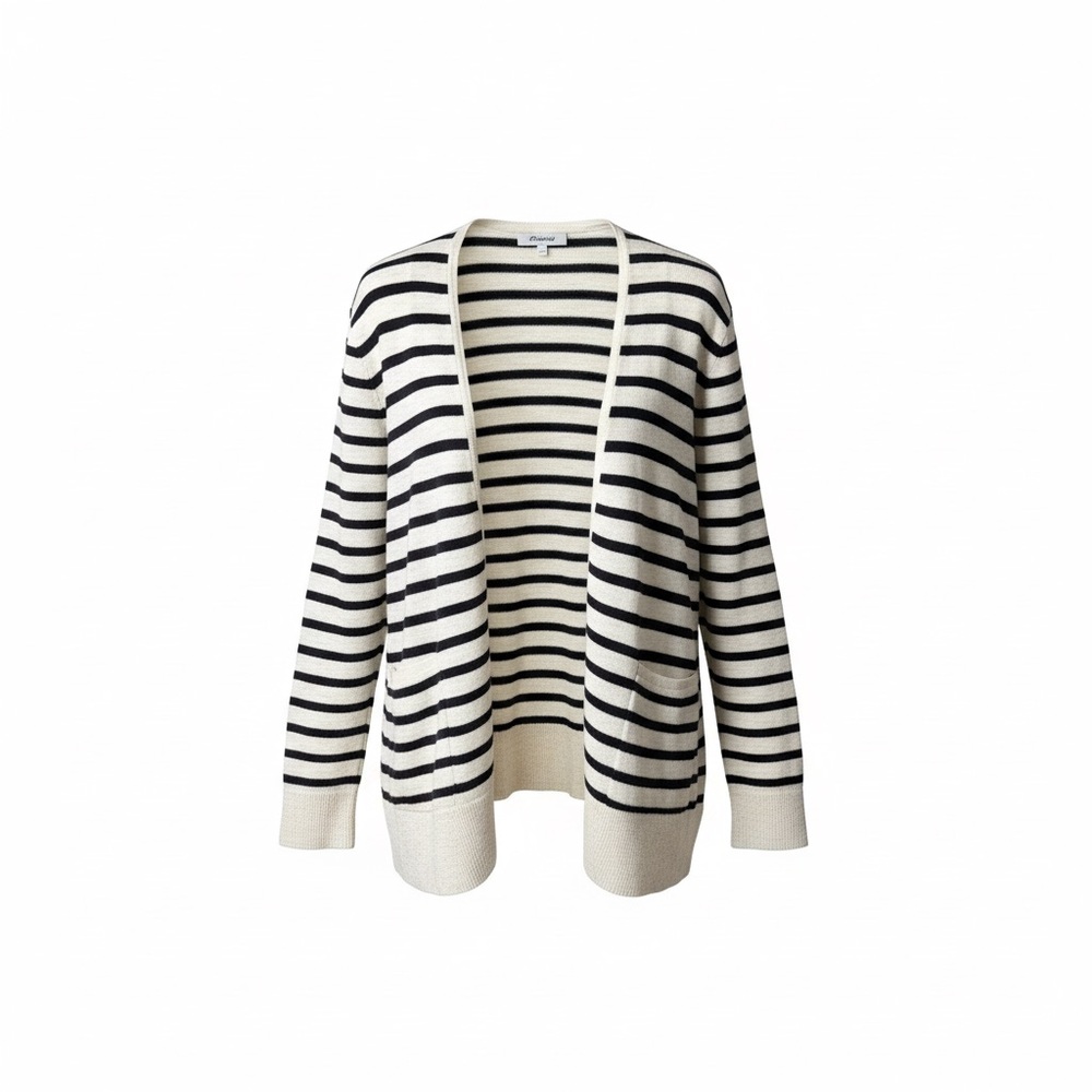 Madewell Striped Open Front Cardigan Medium Navy Cream Lightweight Sweater